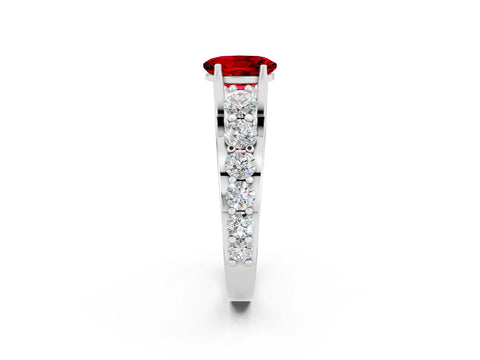 White gold Oval Cut Ruby Engagement Ring with Pavé Band and Four-Prong Setting_2