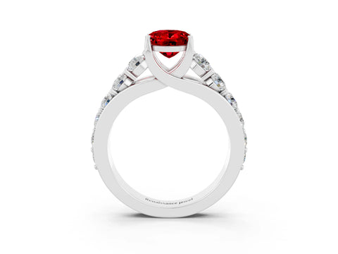 White gold Oval Cut Ruby Engagement Ring with Pavé Band and Four-Prong Setting_3