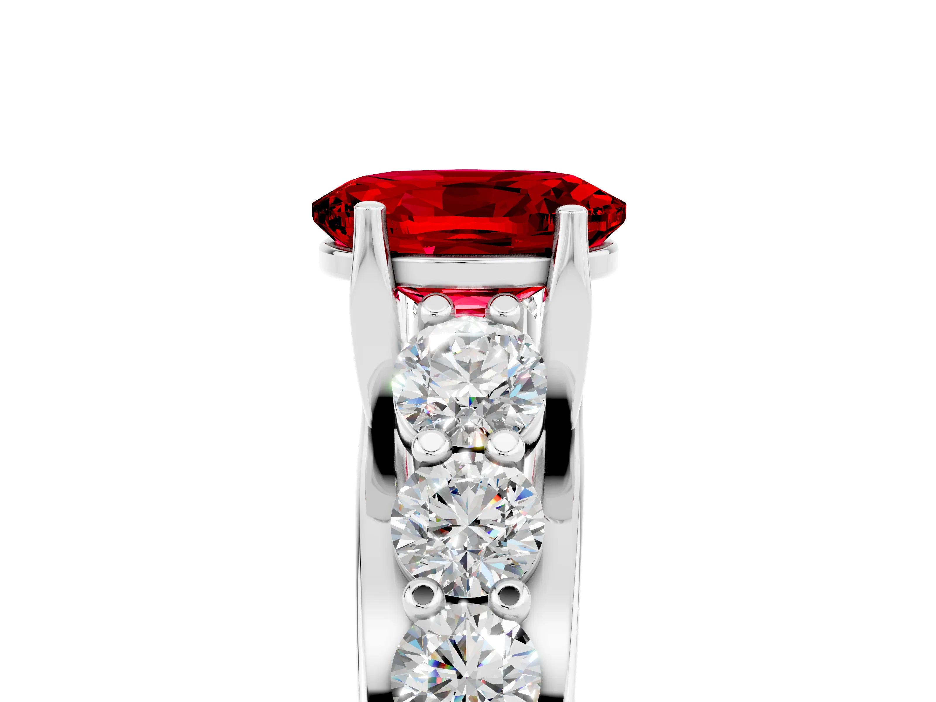 White gold Oval Cut Ruby Engagement Ring with Pavé Band and Four-Prong Setting_5