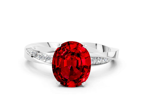 White gold Oval Cut Ruby Engagement Ring with Side Stone Accents and Four-Prong Setting_27