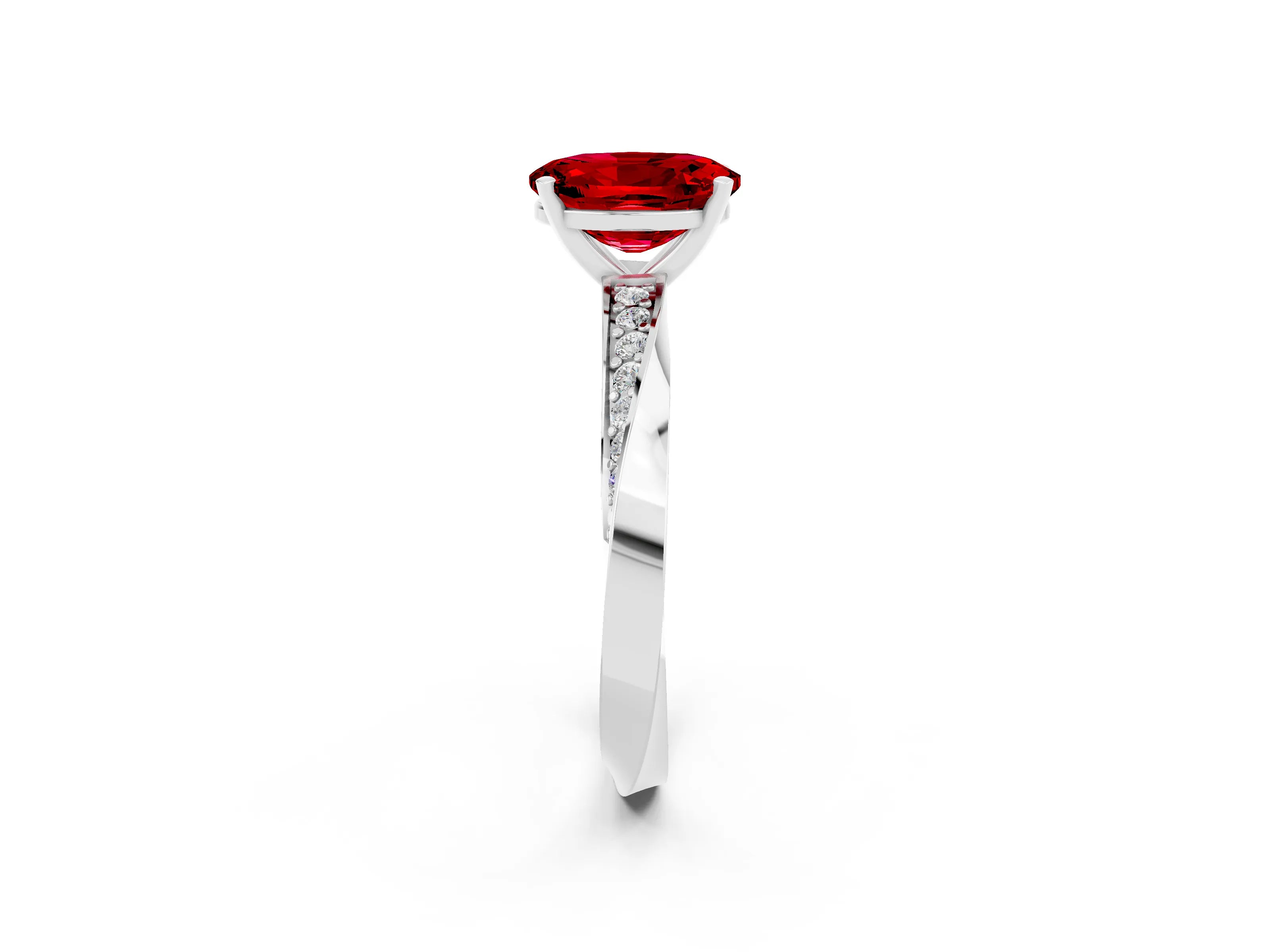 White gold Oval Cut Ruby Engagement Ring with Side Stone Accents and Four-Prong Setting_29