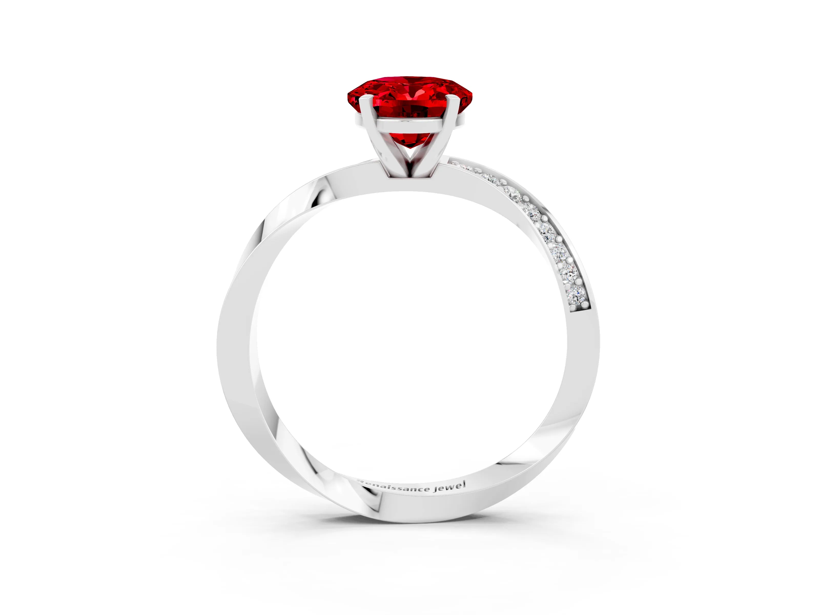 White gold Oval Cut Ruby Engagement Ring with Side Stone Accents and Four-Prong Setting_30