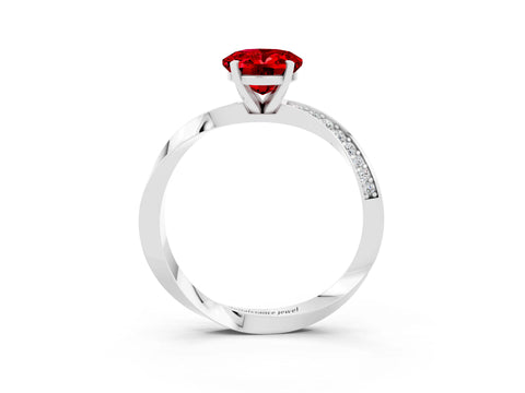 White gold Oval Cut Ruby Engagement Ring with Side Stone Accents and Four-Prong Setting_30