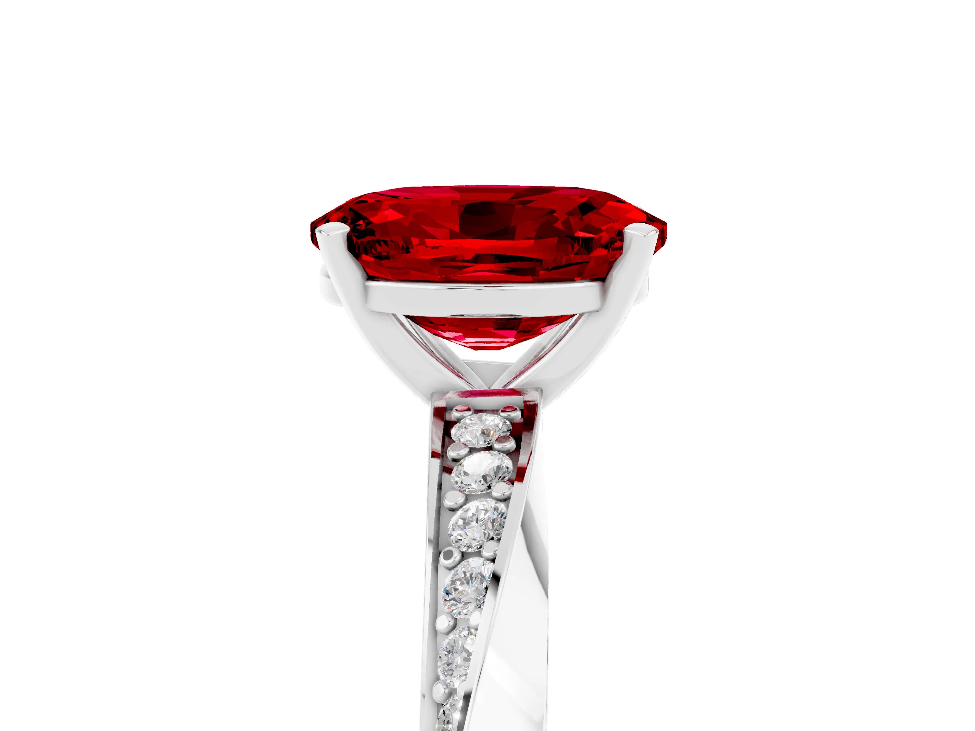 White gold Oval Cut Ruby Engagement Ring with Side Stone Accents and Four-Prong Setting_32
