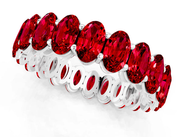 Silver Oval Cut Ruby Eternity Band with Shared Prong Setting
