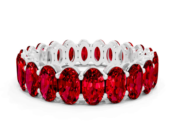 Silver Oval Cut Ruby Eternity Band with Shared Prong Setting