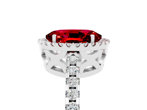 White gold Oval Cut Ruby Halo Engagement Ring with Pavé Band and Prong Setting_17
