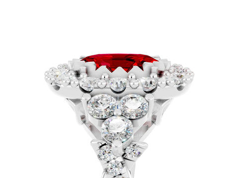 White gold Oval Cut Ruby Halo Ring with Pavé Band and Four-Prong Setting_17