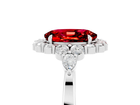 White gold Oval Cut Ruby Halo Ring with Pear Side Stones and Prong Setting_29