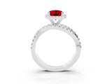 White gold Oval Cut Ruby Halo Ring with Round Split Shank and Prong Setting_63