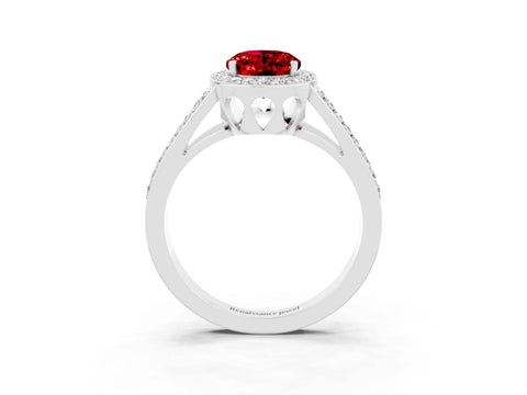 White gold Oval Cut Ruby Halo Ring with Split Shank U-Prong Band and Four-Prong Setting_3