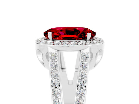 White gold Oval Cut Ruby Halo Ring with Split Shank U-Prong Band and Four-Prong Setting_5