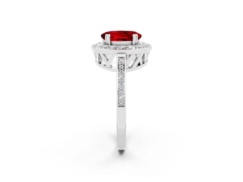 White gold Oval Cut Ruby Halo Ring with Split Shank and Four-Prong Setting_2