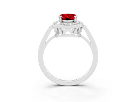 White gold Oval Cut Ruby Halo Ring with Split Shank and Four-Prong Setting_3