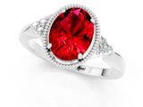 White gold Oval Cut Ruby Halo Ring with Tapered Band and Four-Prong Setting_1