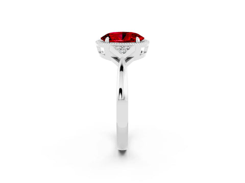 White gold Oval Cut Ruby Halo Ring with Tapered Band and Four-Prong Setting_2