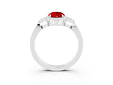 White gold Oval Cut Ruby Halo Ring with Tapered Band and Four-Prong Setting_3