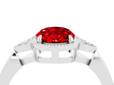 White gold Oval Cut Ruby Halo Ring with Tapered Band and Four-Prong Setting_4