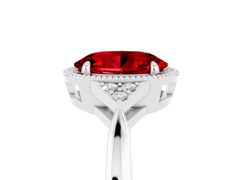 White gold Oval Cut Ruby Halo Ring with Tapered Band and Four-Prong Setting_5