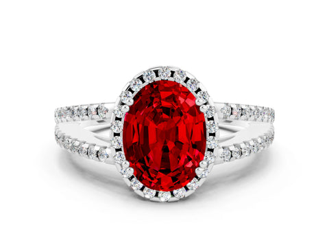 White gold Oval Cut Ruby Halo Split Shank Engagement Ring_12