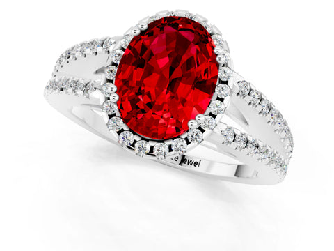 White gold Oval Cut Ruby Halo Split Shank Engagement Ring_13