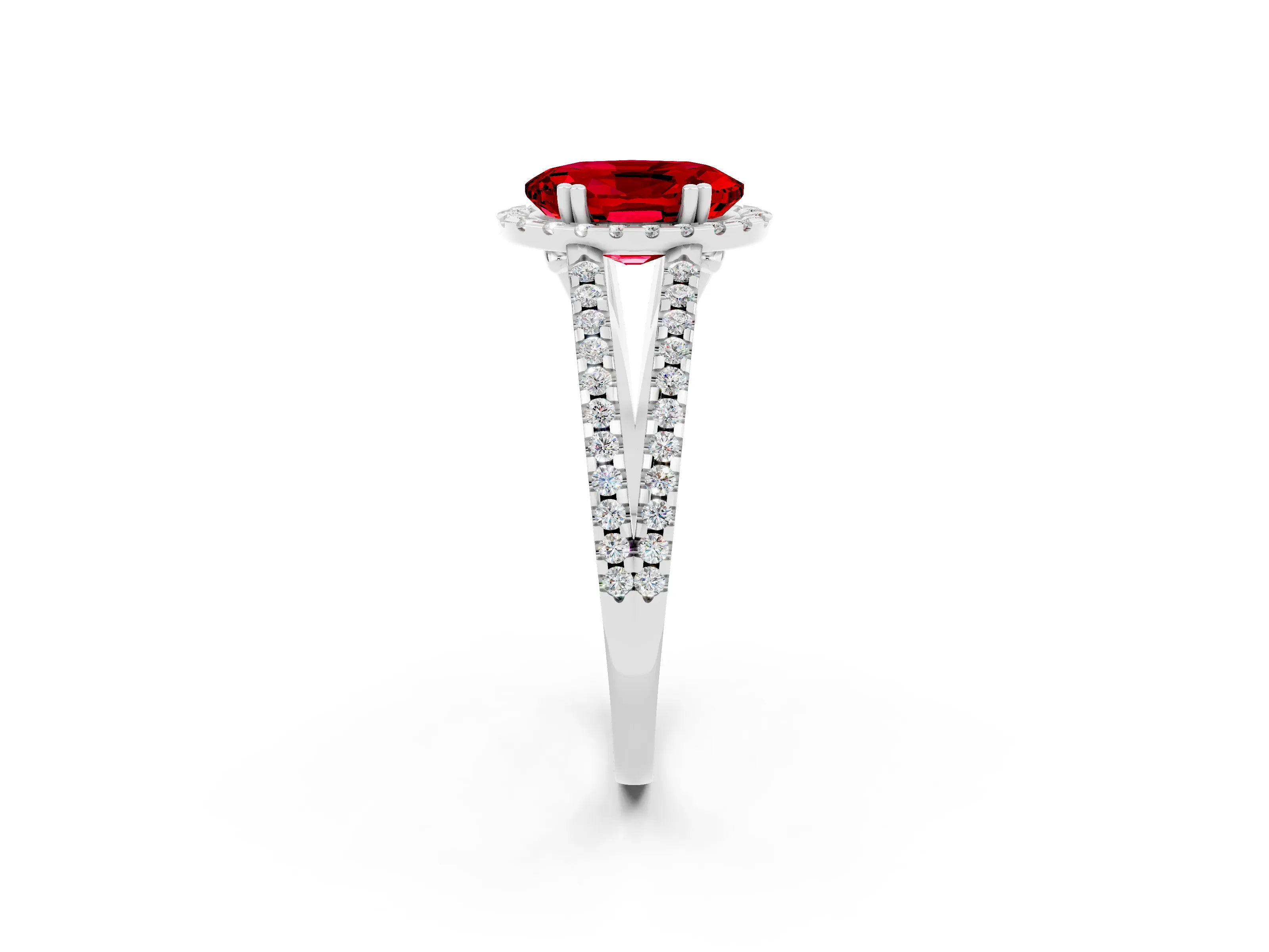 White gold Oval Cut Ruby Halo Split Shank Engagement Ring_14