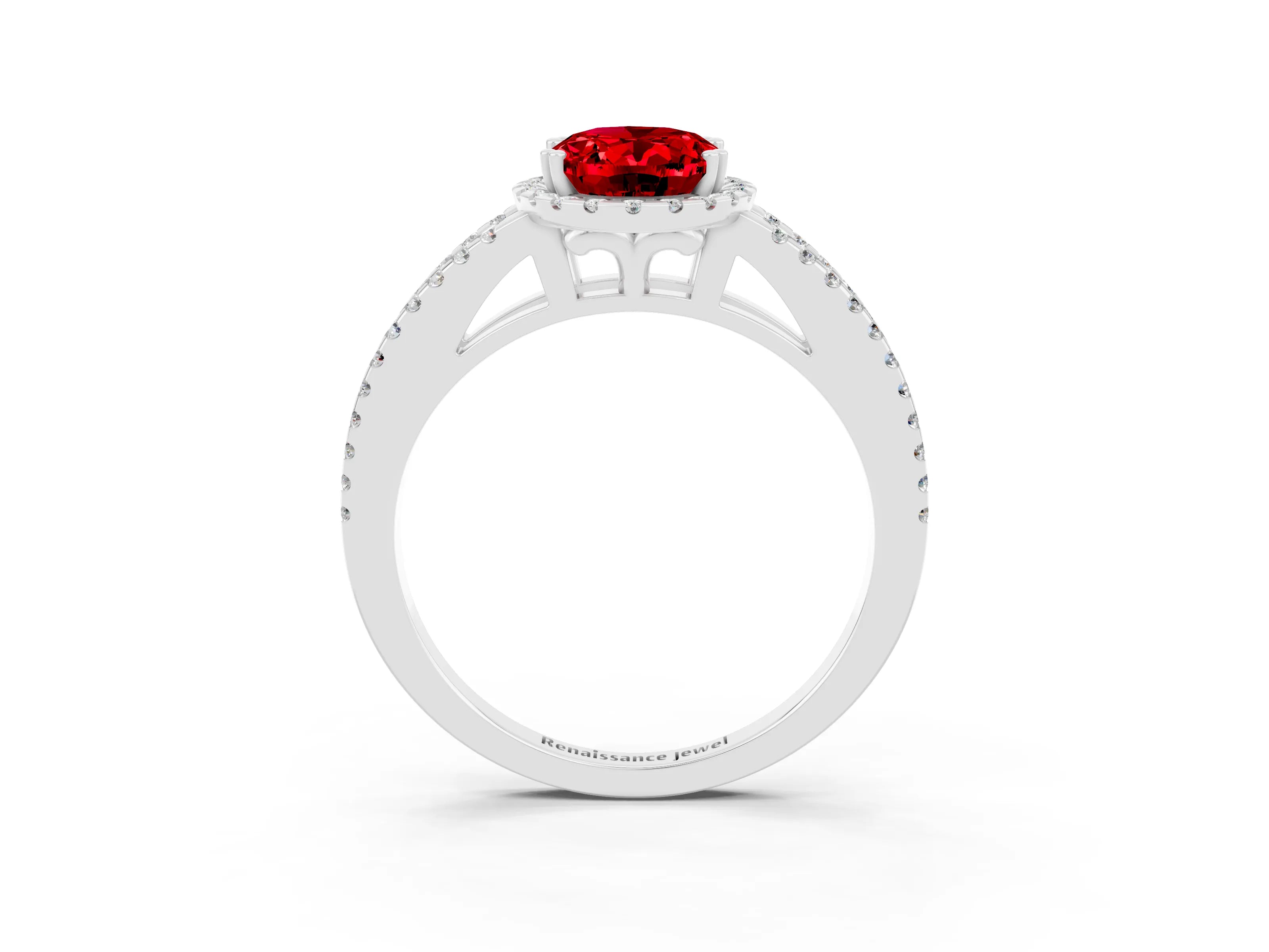 White gold Oval Cut Ruby Halo Split Shank Engagement Ring_15