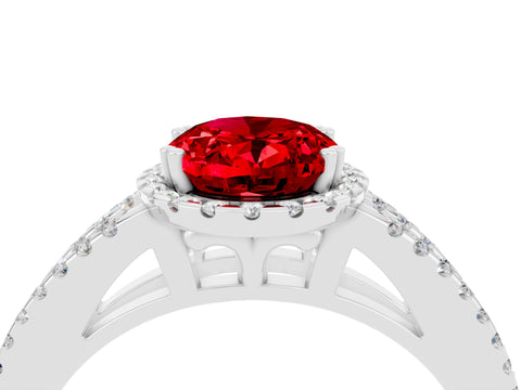 White gold Oval Cut Ruby Halo Split Shank Engagement Ring_16