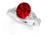 White gold Oval Cut Ruby Halo Twist Band Solitaire Prong Setting Ring_1
