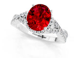 White gold Oval Cut Ruby  Halo Twist Band Solitaire Prong Setting Ring_25