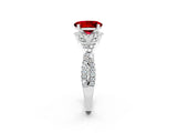 White gold Oval Cut Ruby Halo Twist Band Solitaire Prong Setting Ring_2