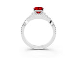 White gold Oval Cut Ruby Halo Twist Band Solitaire Prong Setting Ring_3