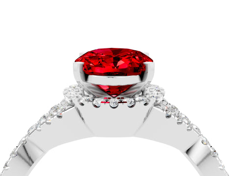 White gold Oval Cut Ruby Halo Twist Band Solitaire Prong Setting Ring_4