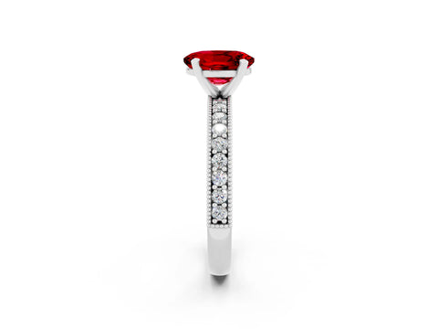 White gold Oval Cut Ruby Milgrain Pavé Engagement Ring with Four-Prong Setting_14