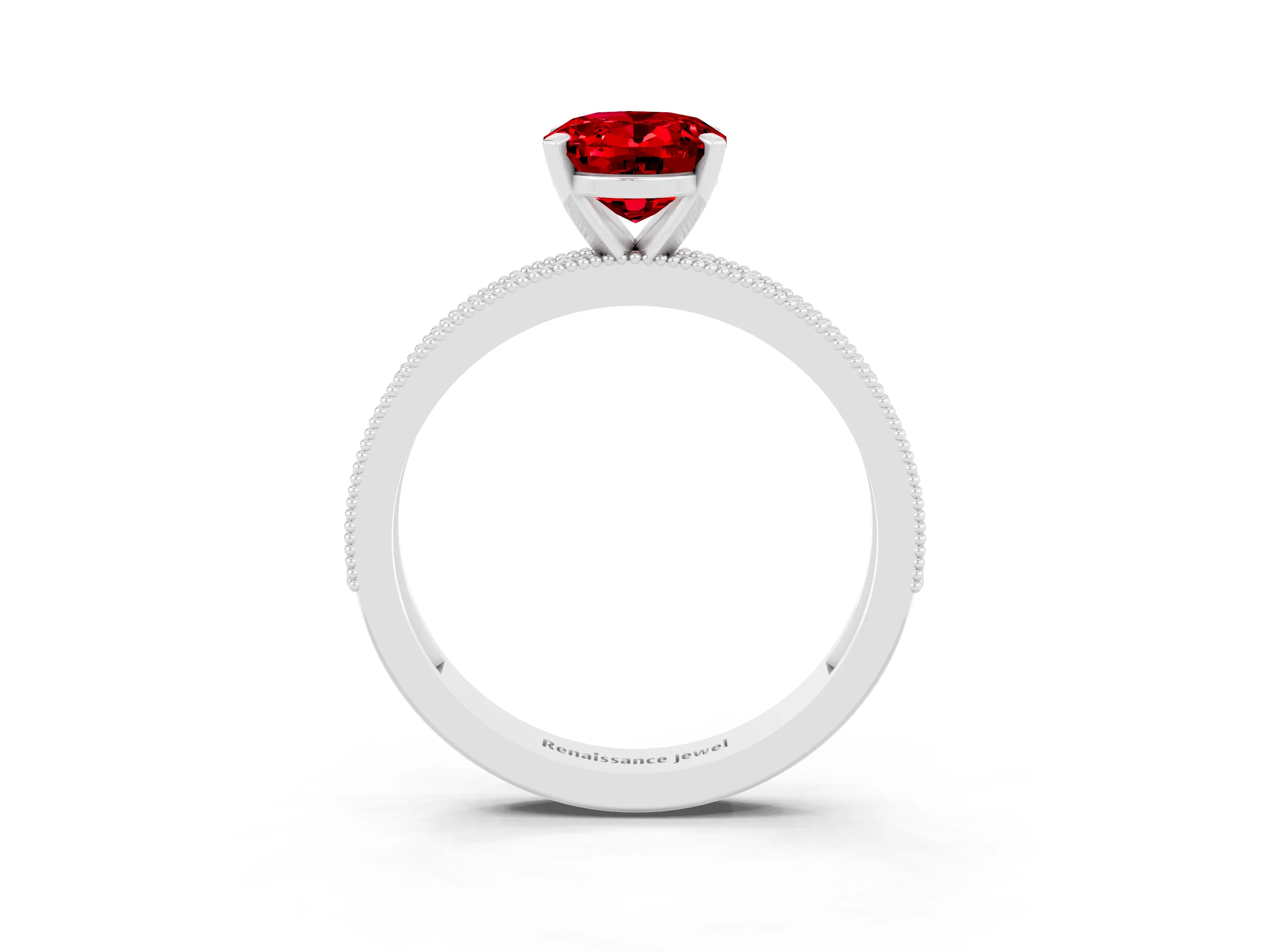 White gold Oval Cut Ruby Milgrain Pavé Engagement Ring with Four-Prong Setting_15