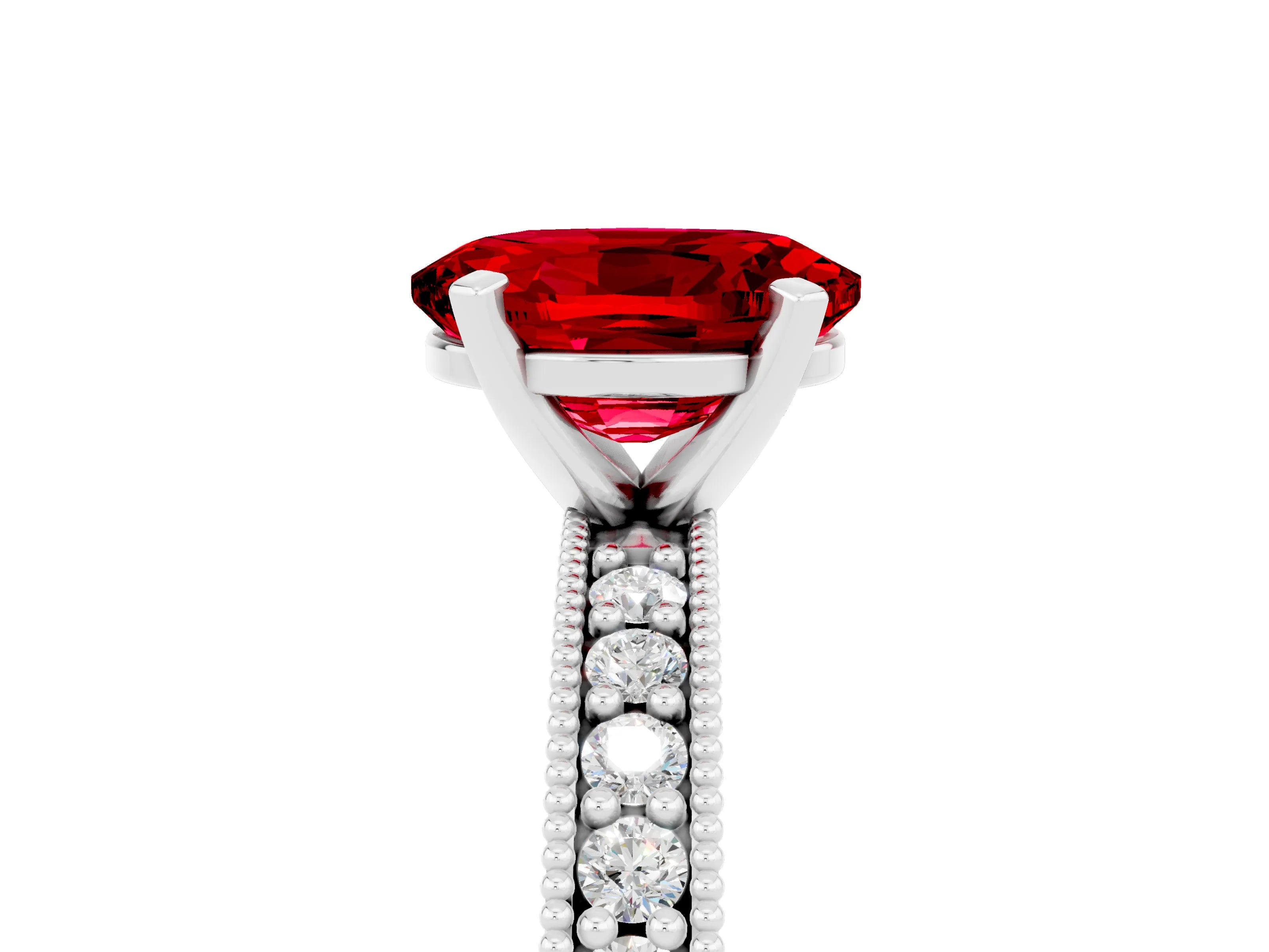 White gold Oval Cut Ruby Milgrain Pavé Engagement Ring with Four-Prong Setting_17