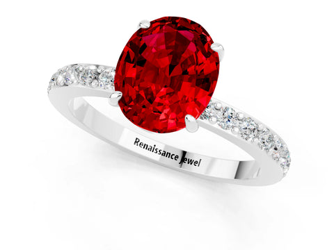 White gold Oval Cut Ruby Pavé Engagement Ring with Round  Accents and Prong Setting_25