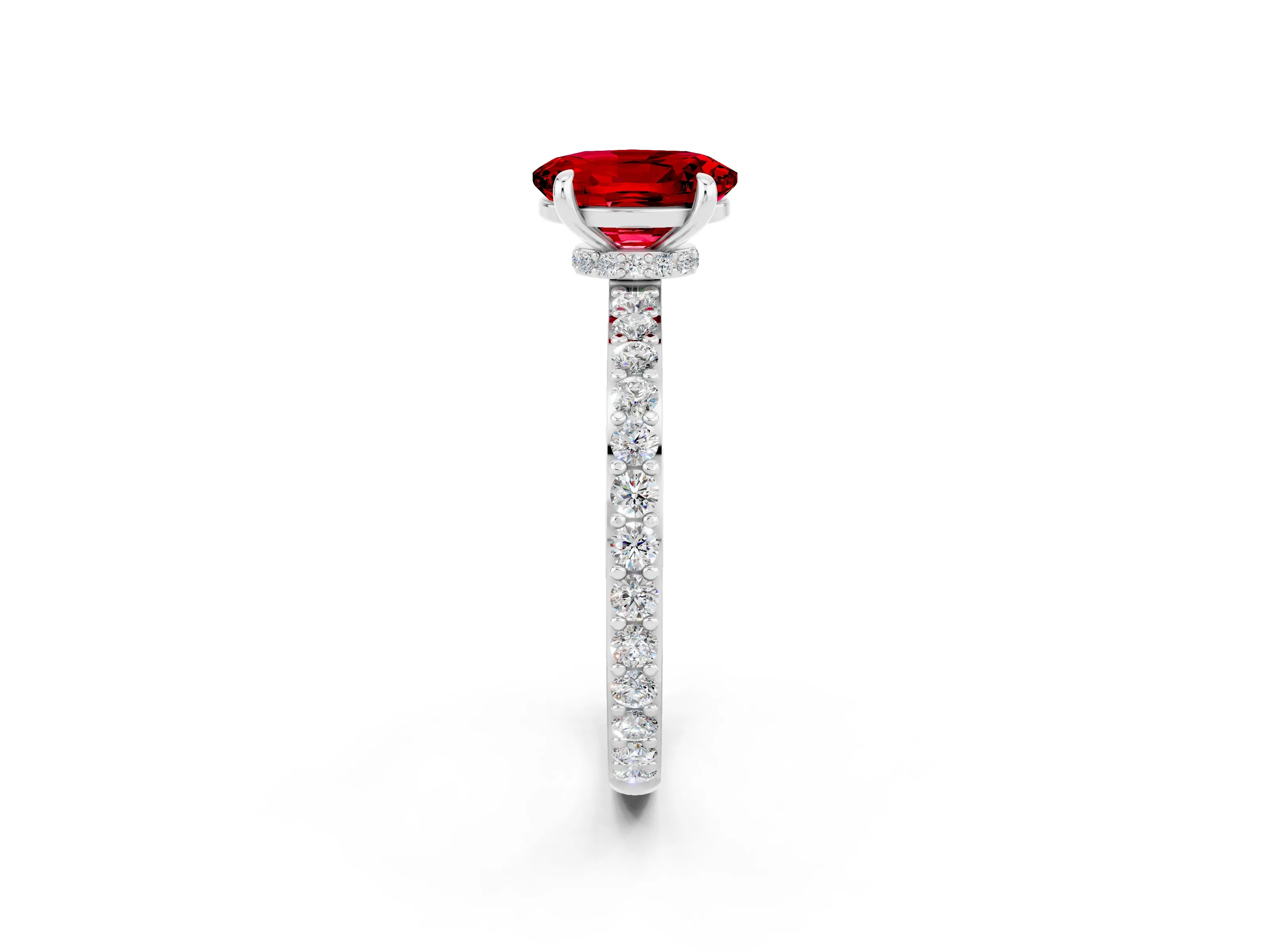 White gold Oval Cut Ruby Pavé Engagement Ring with Round  Accents and Prong Setting_26