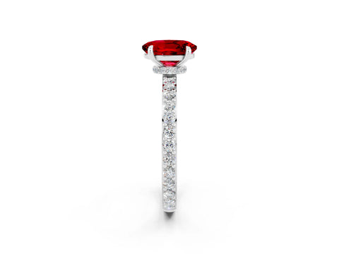 White gold Oval Cut Ruby Pavé Engagement Ring with Round  Accents and Prong Setting_26