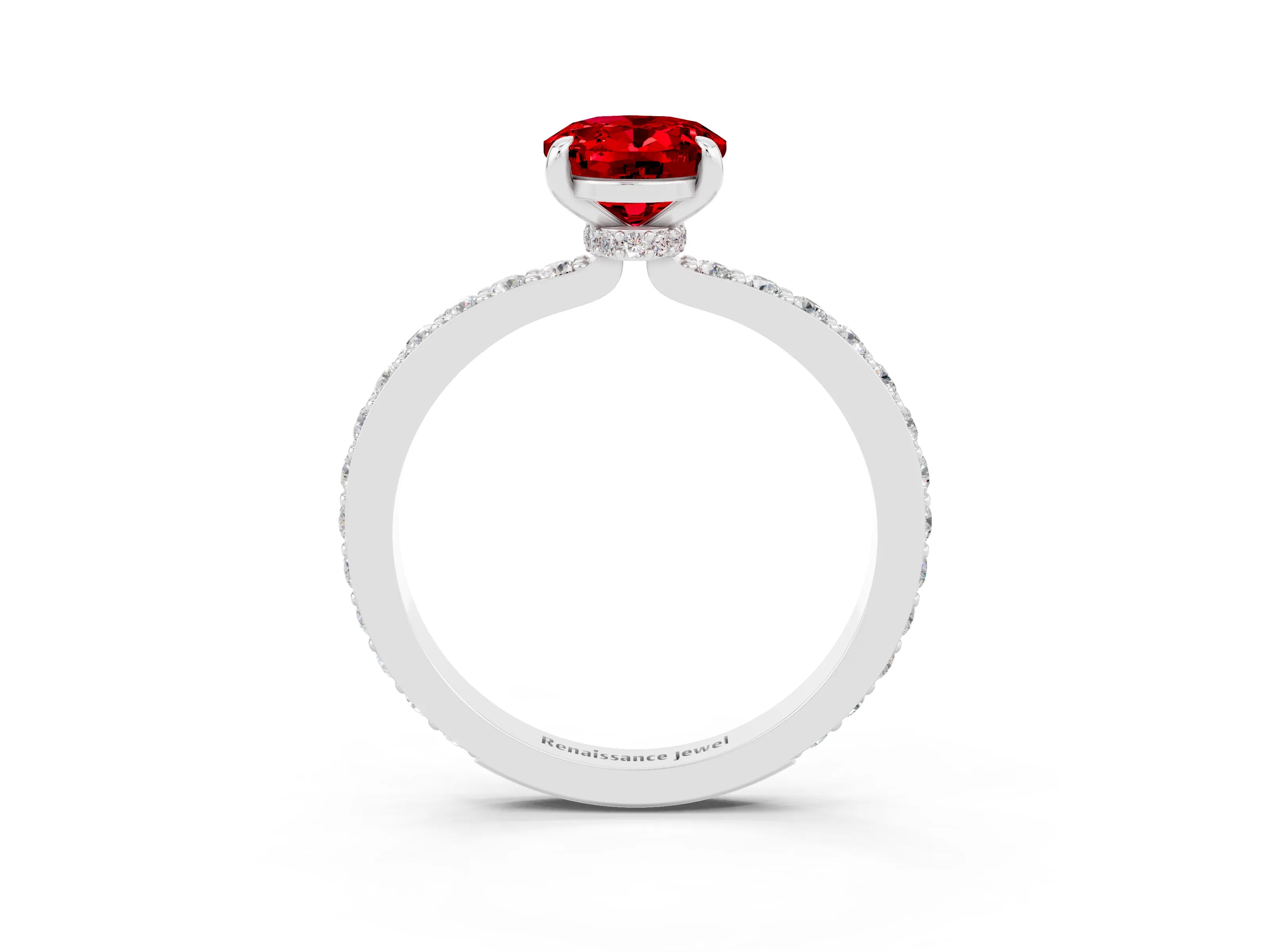 White gold Oval Cut Ruby Pavé Engagement Ring with Round  Accents and Prong Setting_27
