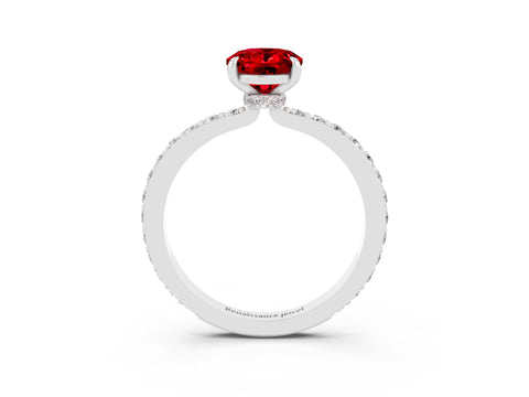 White gold Oval Cut Ruby Pavé Engagement Ring with Round  Accents and Prong Setting_27