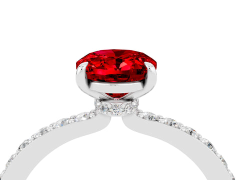 White gold Oval Cut Ruby Pavé Engagement Ring with Round  Accents and Prong Setting_28