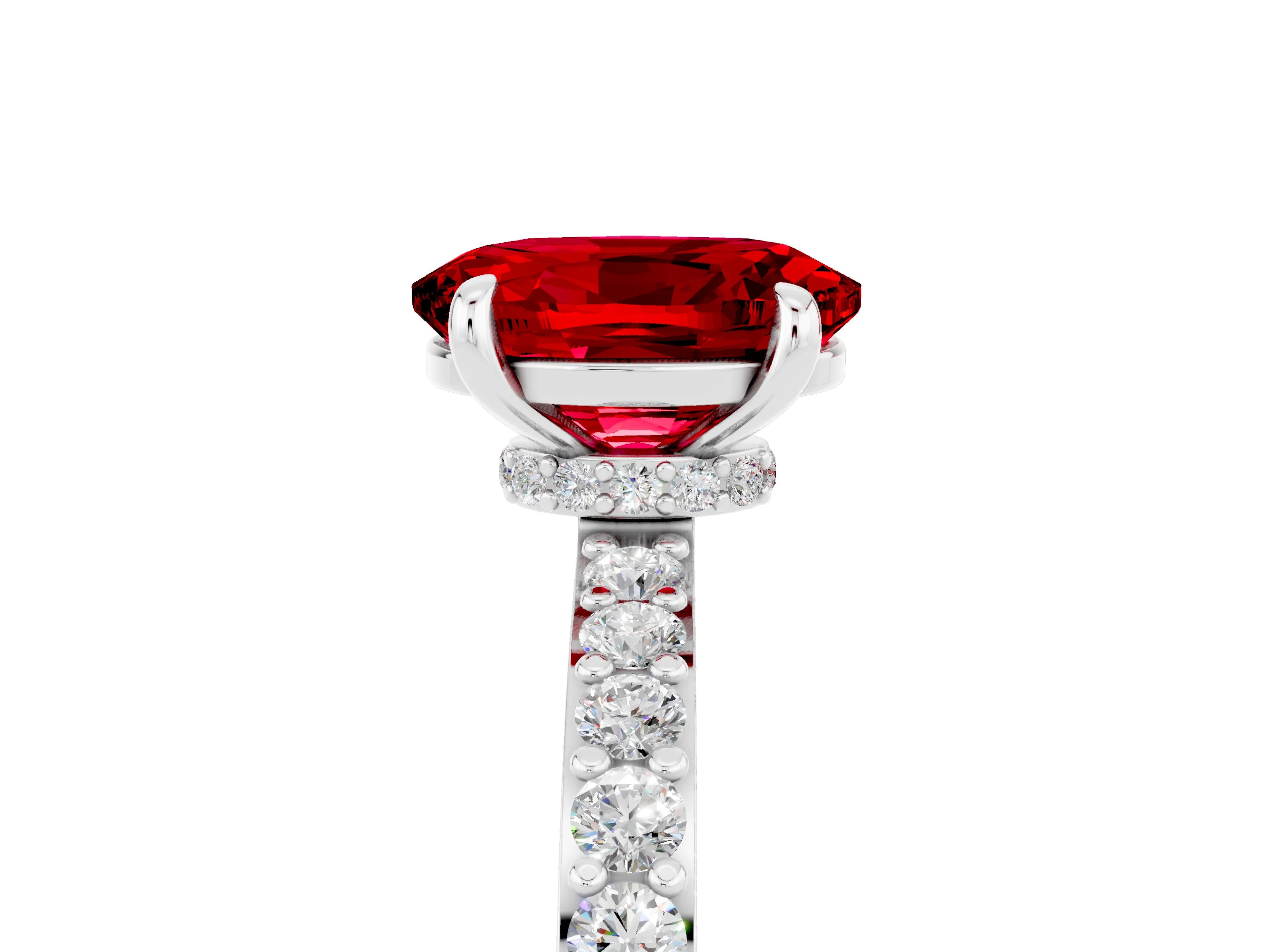 White gold Oval Cut Ruby Pavé Engagement Ring with Round  Accents and Prong Setting_29