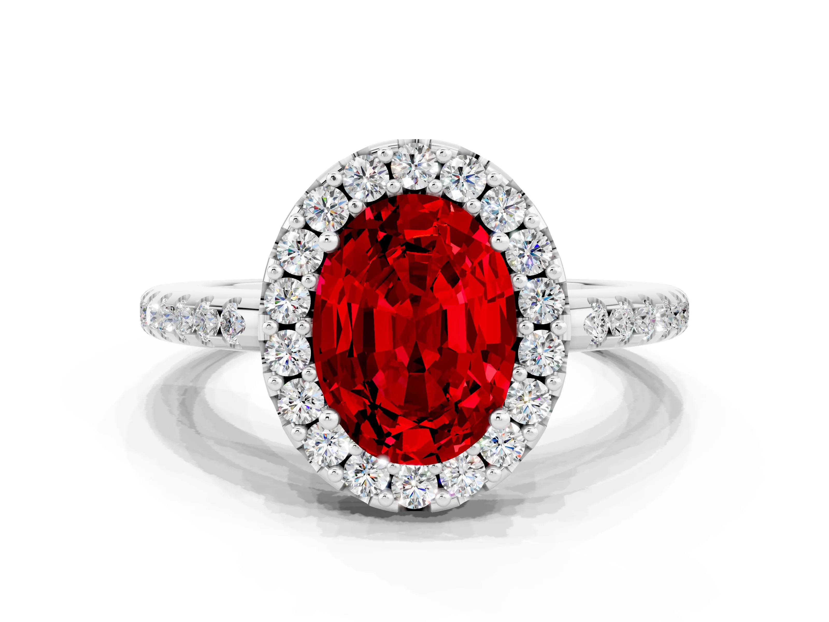 White gold Oval Cut Ruby Pavé Halo Ring with Four-Prong Setting_12