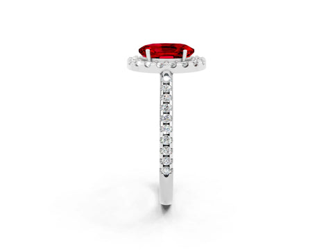White gold Oval Cut Ruby Pavé Halo Ring with Four-Prong Setting_14