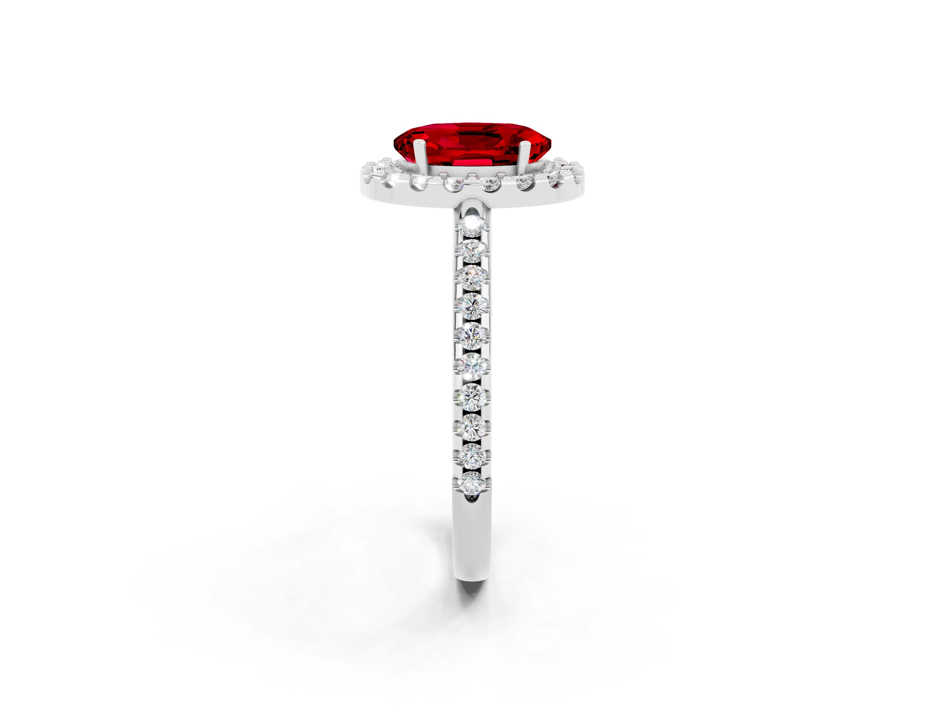 White gold Oval Cut Ruby Pavé Halo Ring with Four-Prong Setting_14