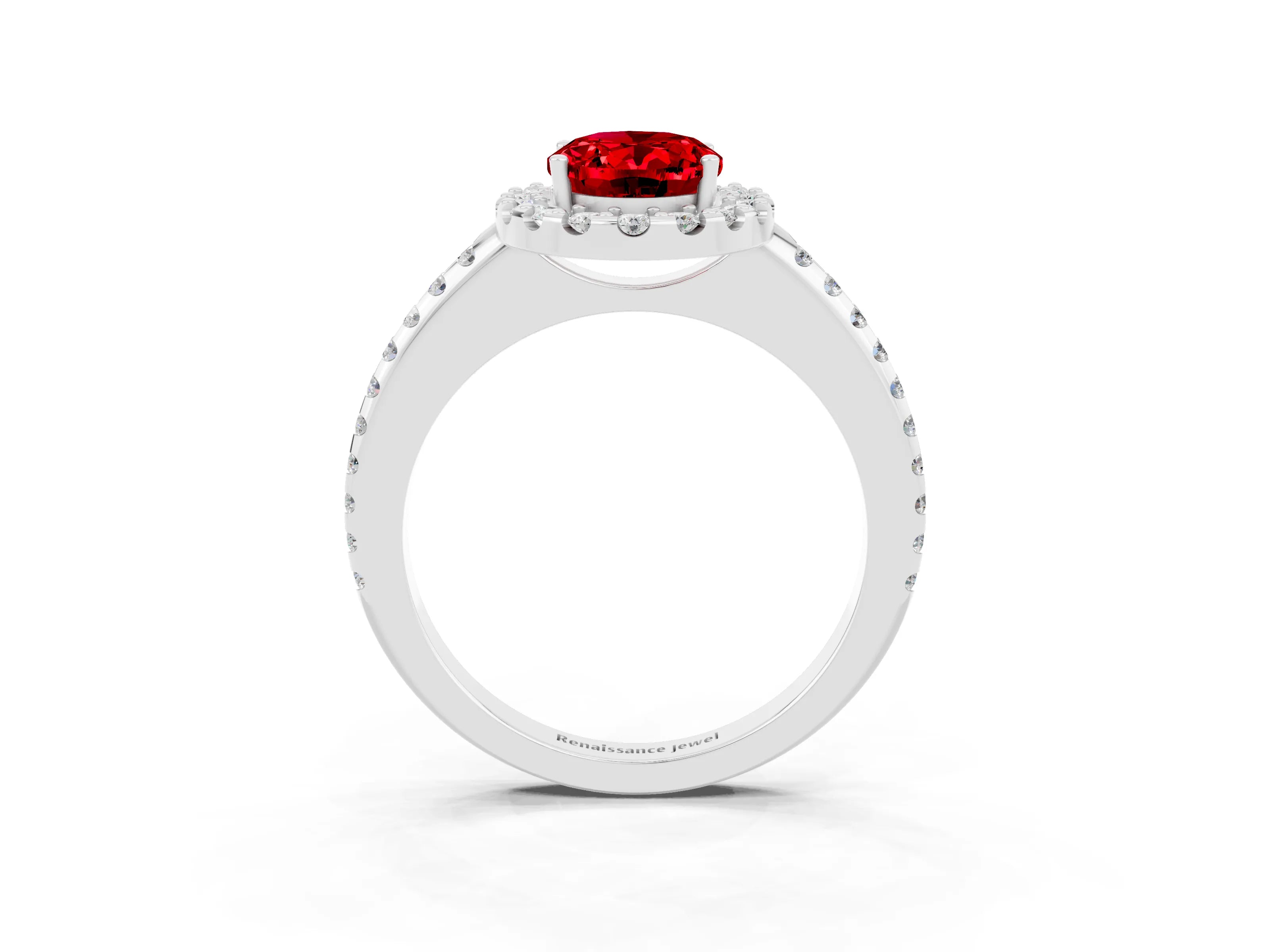White gold Oval Cut Ruby Pavé Halo Ring with Four-Prong Setting_15
