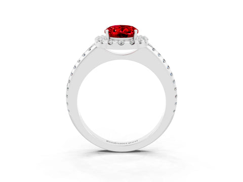 White gold Oval Cut Ruby Pavé Halo Ring with Four-Prong Setting_15