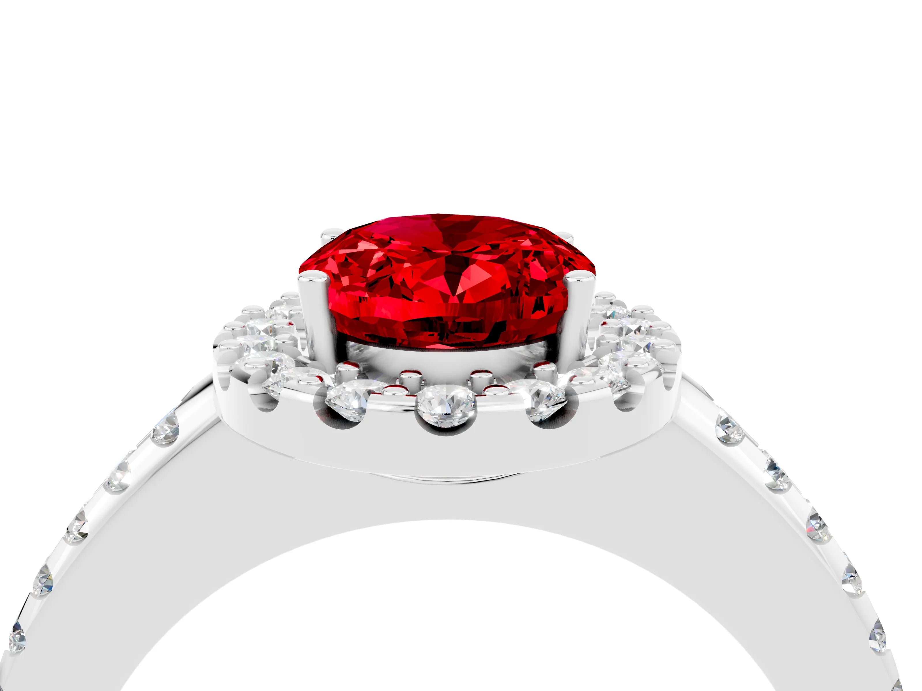 White gold Oval Cut Ruby Pavé Halo Ring with Four-Prong Setting_16