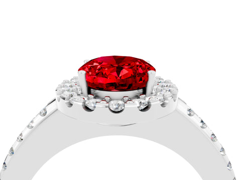 White gold Oval Cut Ruby Pavé Halo Ring with Four-Prong Setting_16